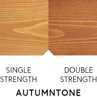 #image_title Two wood panels side by side: left lighter labeled 'SINGLE STRENGTH', right darker labeled 'DOUBLE STRENGTH', with 'AUTUMNTONE' text visible below.