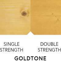 #image_title Close-up of a wooden tag showing 'Single Strength', 'Double Strength', and 'Gold Tone' labels