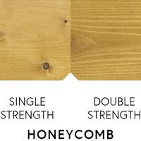 #image_title Diagram showing two wood panels side by side labeled Single Strength on the left and Double Strength on the right, with Honeycomb text beneath.
