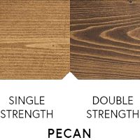 #image_title Two wood veneer swatches side by side, left labeled 'Single Strength' and right labeled 'Double Strength', with the word 'Pecan' shown below.