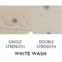 #image_title Infographic showing two wood planks split: left labeled 'Single Strength', right labeled 'Double Strength', with the title 'White Wash'
